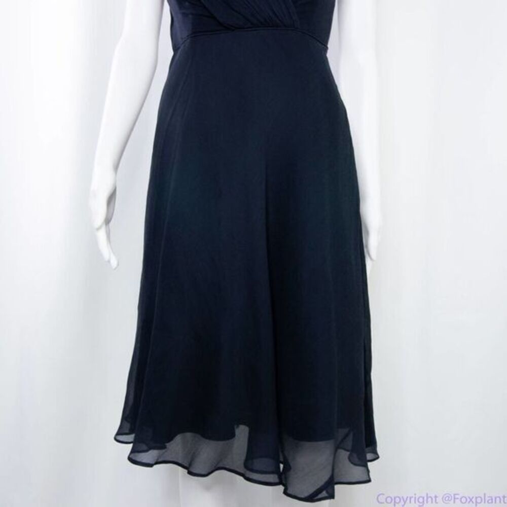 Jcrew 100% silk asymmetric hem V neck navy blue midi dress, size 2 - Picture 4 of 12